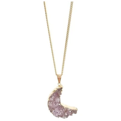 Crystal and Sage Moon - vergoldete Halskette mit Achatmond mit Kristalldruse