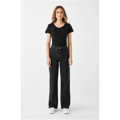 Dawn Damen vegan Dew Flared Jeans Classic Schwarz Denim
