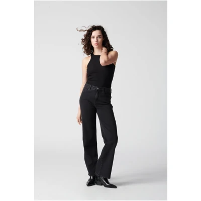 Dawn Damen vegan Dew Flared Jeans Classic Schwarz Denim