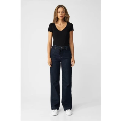 Dawn Damen vegan Jeans Flared Dew French Pocket Raw Blau