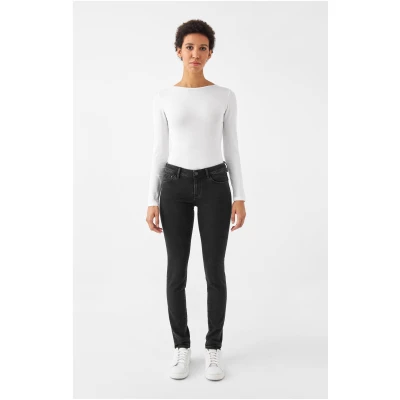 Dawn Damen vegan Jeans Mid Sun Slim Comfort Stretch Basic Black Denim