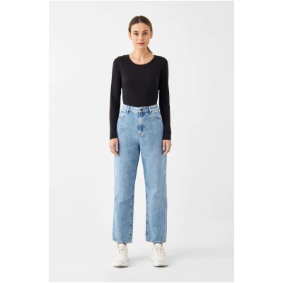 Dawn Damen vegan Jeans Wide Straight Non-Stretch Minimal Hellblau