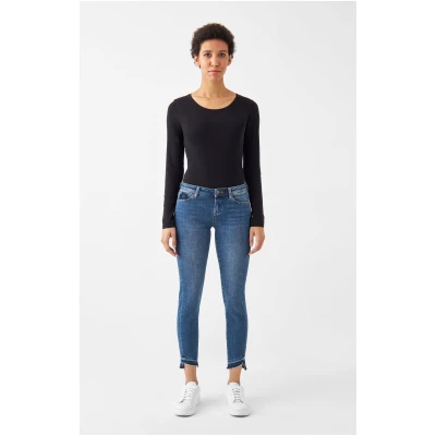 Dawn Damen vegan Slim Jeans Mid Sun Mittelblau