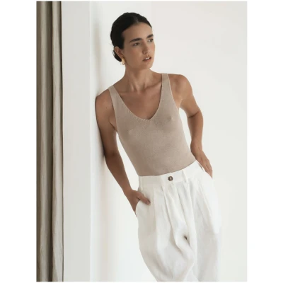 Deep V Tank Knit in Camel