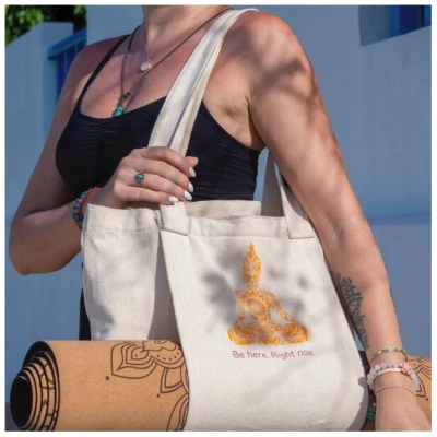 Divasya Yogatasche /Jute-Shopper mit integriertem Mattenfach aus fester Biobaumwolle