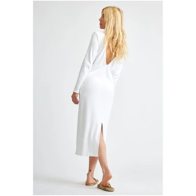 Dress White Longsleeve Deep Neckline