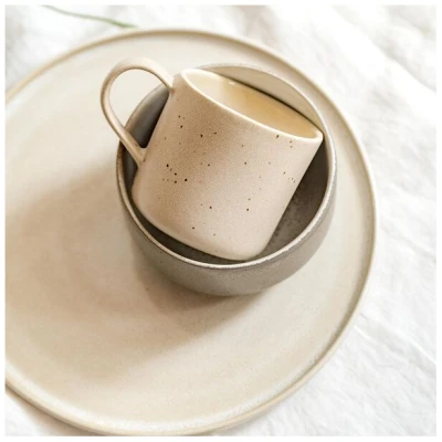 EDDA stoneware Handgemachte Steingut Tasse Eelina - Cappuccino Beige (⌀ 8 x 9 cm, 0,35 L)