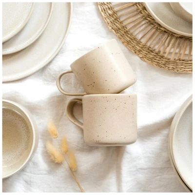 EDDA stoneware Handgemachte Steingut Tasse Eelina - Cappuccino Beige (⌀ 8 x 9 cm, 0,35 L)
