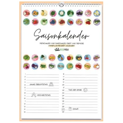 EcoYou Saisonkalender für Obst und Gemüse A3, Wand- & Geburtstagskalender