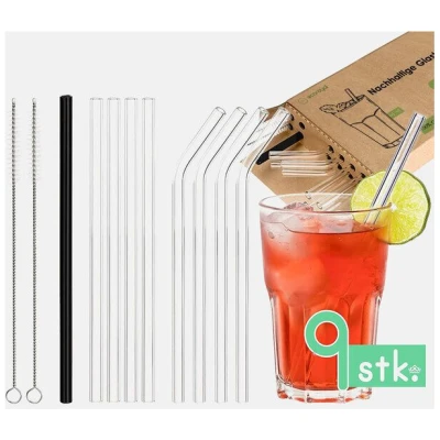 Ecoroyal® Glas Strohhalm | Strohhalm wiederverwendbar | Trinkhalme | 9 Stück |