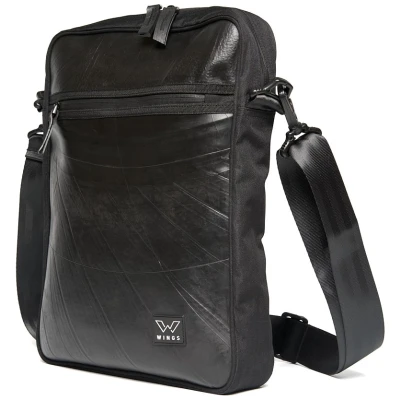 Ecowings Herren vegan Umhängetasche Zuverlässige Raven Black