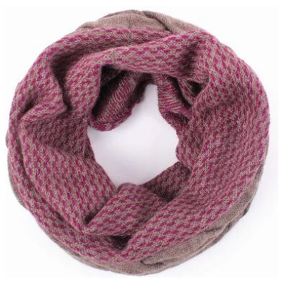 El Puente Loop-Schal "Celine" aus 100% Alpaka , Farbe: hellbraun/beere