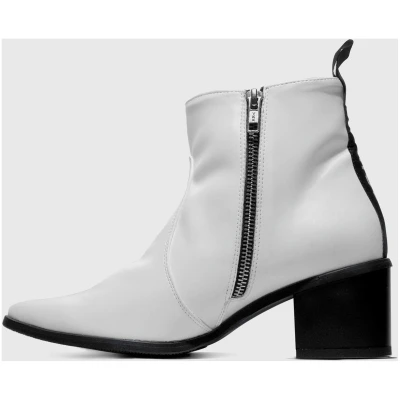 Elegant No.1 White Vegan Cactus Leather Heeled Ankle Boots