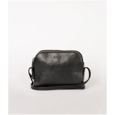 Emily - Leather Strap - Black Stromboli Leather - Crossbody Mini Bag Three Main Compartments