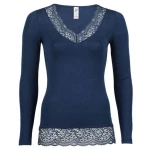 Engel Natur Damen Langarm-Shirt mit Spitze Bio-Wolle/Seide