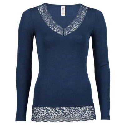 Engel Natur Damen Langarm-Shirt mit Spitze Bio-Wolle/Seide
