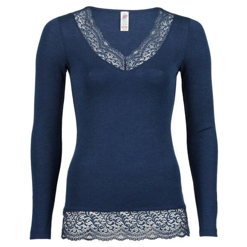 Engel Natur Damen Langarm-Shirt mit Spitze Bio-Wolle/Seide