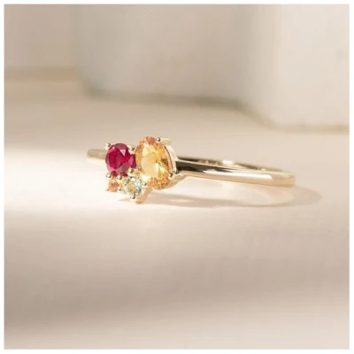 Eppi Cluster-Ring mit Citrin, Rubin und Aquamarin Bluma