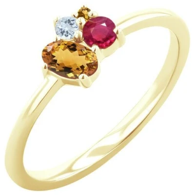 Eppi Cluster-Ring mit Citrin, Rubin und Aquamarin Bluma
