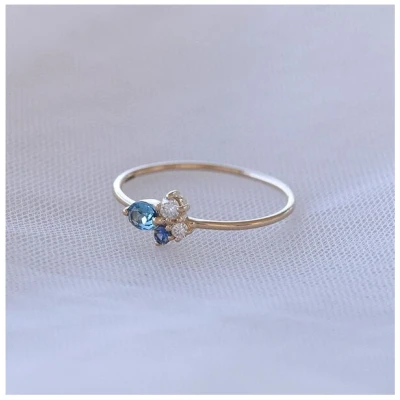 Eppi Goldener Cluster-Ring mit Topas, Saphir und Moissanit Avah