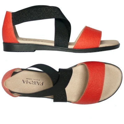 FAIRMA ETHICAL DESIGN Damen vegan Sandalen Flora Pinatex Bioeco Paprika Schwarz & Rot