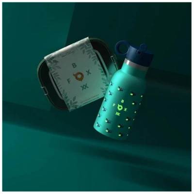 FOXBOXX FIREFLY Set,- FIREFLY LEUCHT Flasche 0,35 / 0,5 + Edelstahl Lunchbox 800/1200ml