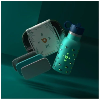 FOXBOXX FIREFLY Set,- FIREFLY LEUCHT Flasche 0,35 / 0,5 + Edelstahl Lunchbox special 800/1200ml Snackbox
