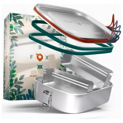 FOXBOXX ÖKO Edelstahl Brotdose Special - inkl. Snackbox 150ml + 2 Trenner | dicht + 5 Farbe