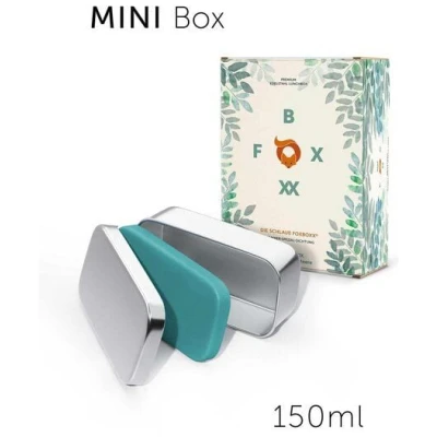 FOXBOXX ÖKO Edelstahl Snackbox 150ml mit 2 Deckel (BIO Silikon türkis + Metall) dicht