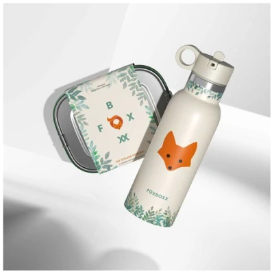FOXBOXX ÖKO Kinderset,- FOX Flasche 0,35 / 0,5 / 0,75 + Edelstahl Lunchbox 800/1200ml