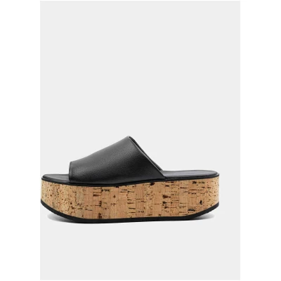 Flatforms Vegan Grape Leather Plateau Sandals Black