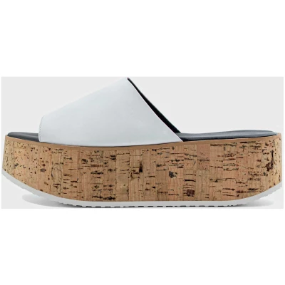 Flatforms Vegan Grape Leather Plateau Sandals White