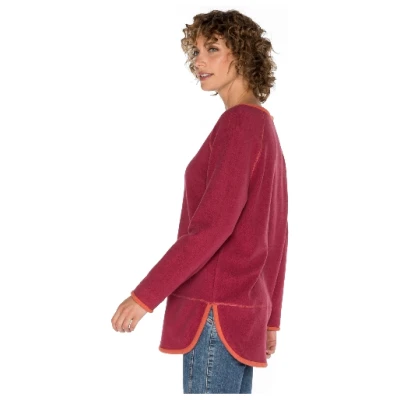 Fleece-Pullover mit Kontrastkanten aus reiner Bio-Baumwolle, beere/rostorange 36/38