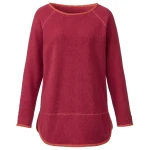 Fleece-Pullover mit Kontrastkanten aus reiner Bio-Baumwolle, beere/rostorange 36/38