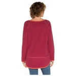Fleece-Pullover mit Kontrastkanten aus reiner Bio-Baumwolle, beere/rostorange 36/38