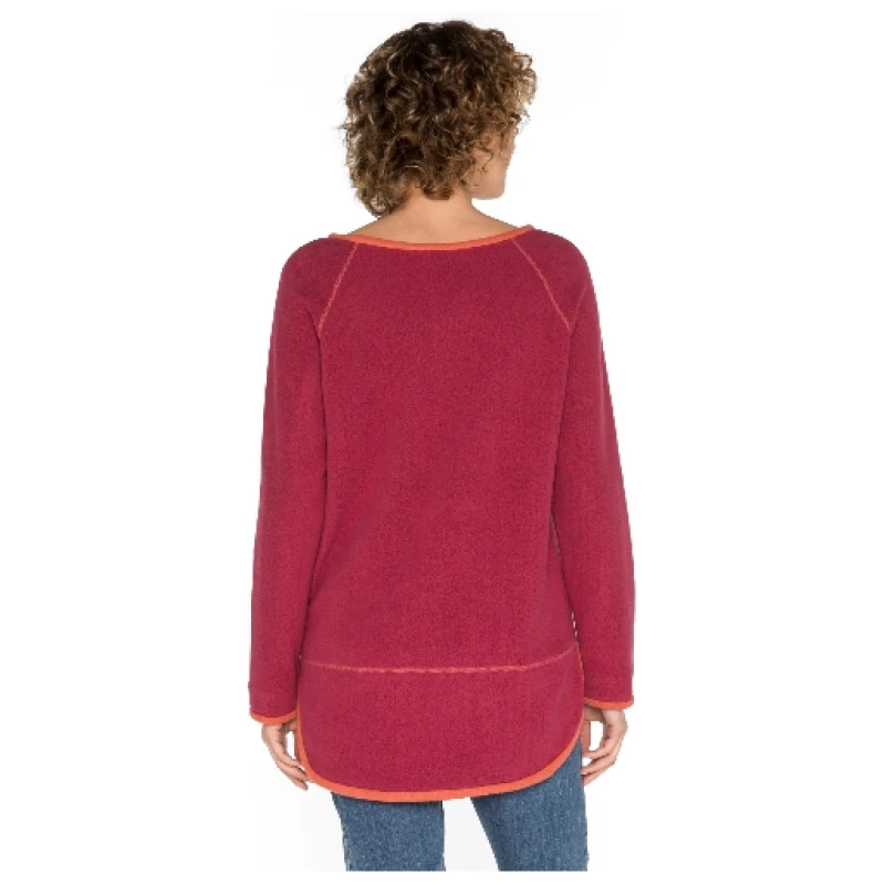 Fleece-Pullover mit Kontrastkanten aus reiner Bio-Baumwolle, beere/rostorange 36/38