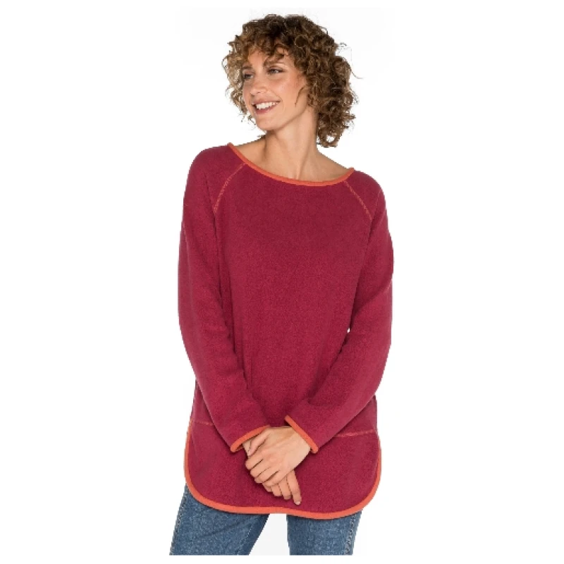 Fleece-Pullover mit Kontrastkanten aus reiner Bio-Baumwolle, beere/rostorange 36/38