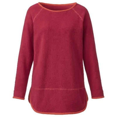 Fleece-Pullover mit Kontrastkanten aus reiner Bio-Baumwolle, beere/rostorange 36/38