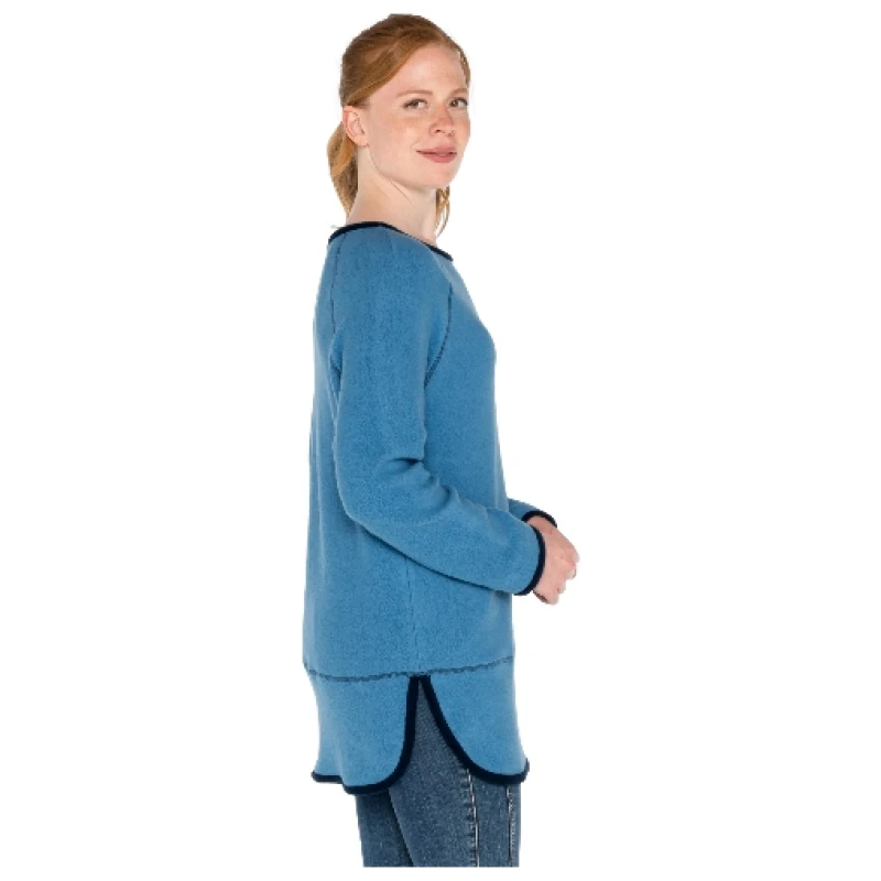 Fleece-Pullover mit Kontrastkanten aus reiner Bio-Baumwolle, jeansblau/nachtblau 36/38