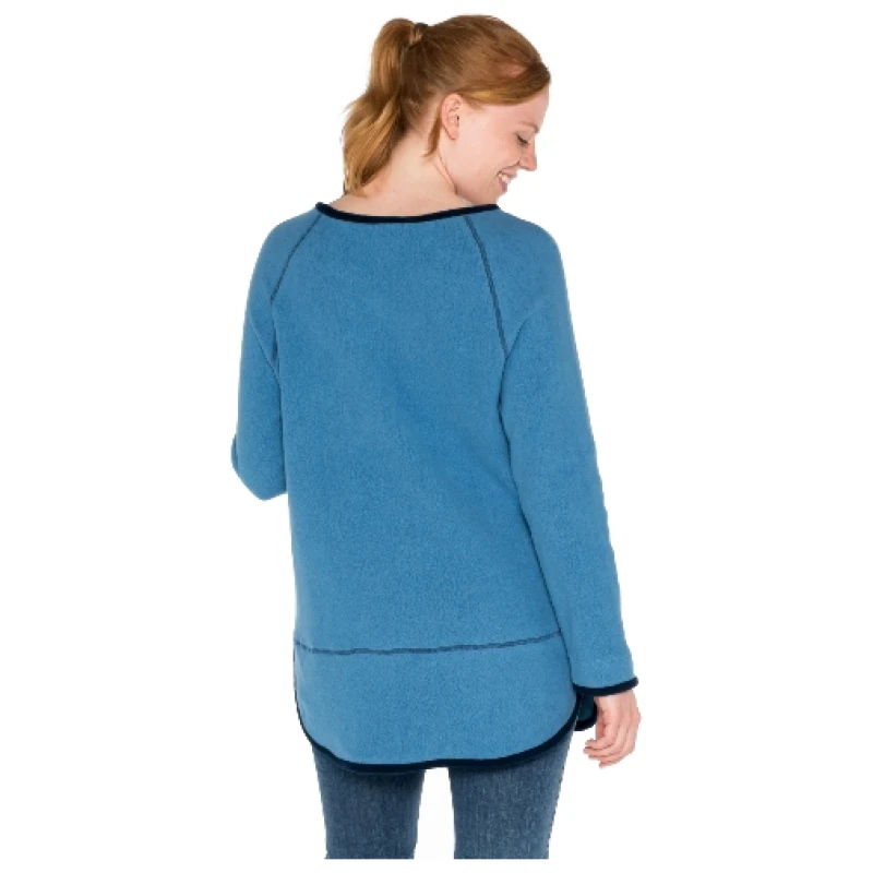 Fleece-Pullover mit Kontrastkanten aus reiner Bio-Baumwolle, jeansblau/nachtblau 36/38