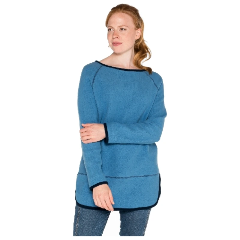 Fleece-Pullover mit Kontrastkanten aus reiner Bio-Baumwolle, jeansblau/nachtblau 36/38