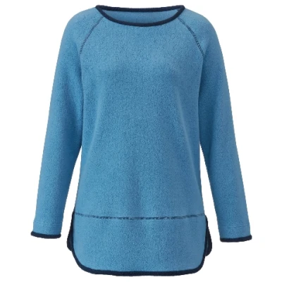 Fleece-Pullover mit Kontrastkanten aus reiner Bio-Baumwolle, jeansblau/nachtblau 36/38