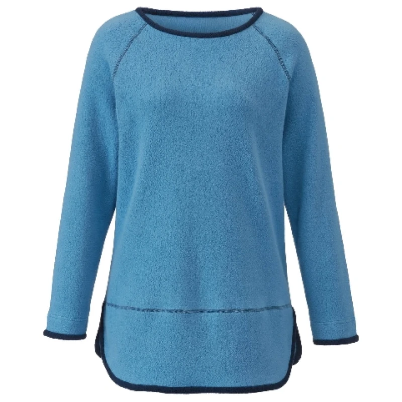 Fleece-Pullover mit Kontrastkanten aus reiner Bio-Baumwolle, jeansblau/nachtblau 36/38