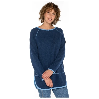 Fleece-Pullover mit Kontrastkanten aus reiner Bio-Baumwolle, nachtblau/jeansblau 36/38