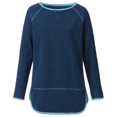 Fleece-Pullover mit Kontrastkanten aus reiner Bio-Baumwolle, nachtblau/jeansblau 36/38