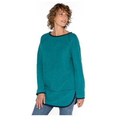 Fleece-Pullover mit Kontrastkanten aus reiner Bio-Baumwolle, petrol/nachtblau 36/38