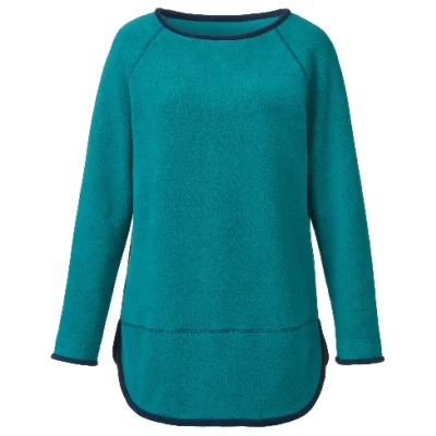 Fleece-Pullover mit Kontrastkanten aus reiner Bio-Baumwolle, petrol/nachtblau 36/38