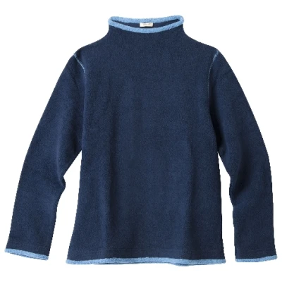 Fleecepullover mit Vulkankragen aus Bio-Baumwolle, nachtblau/jeansblau