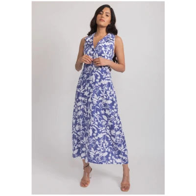 Floral Maxi Dress Collar Neck - Blue