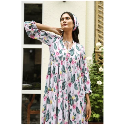 Floral Tiered Maxi Dress - White Green
